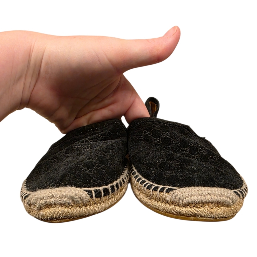 Gucci Monogram Espadrilles Flats Black GG Suede Microguccissima Size EU 39.5 - Picture 7 of 11